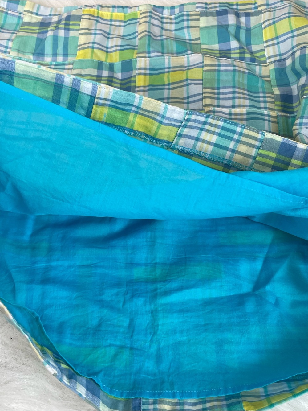 Talbots Madras Plaid Patchwork Mini Skirt in Aqua and Yellow 12 - Picture 8 of 12